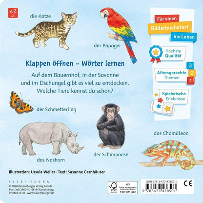 Ravensburger Pappbilderbuch - Klappen-Wörterbuch: Bei den Tieren