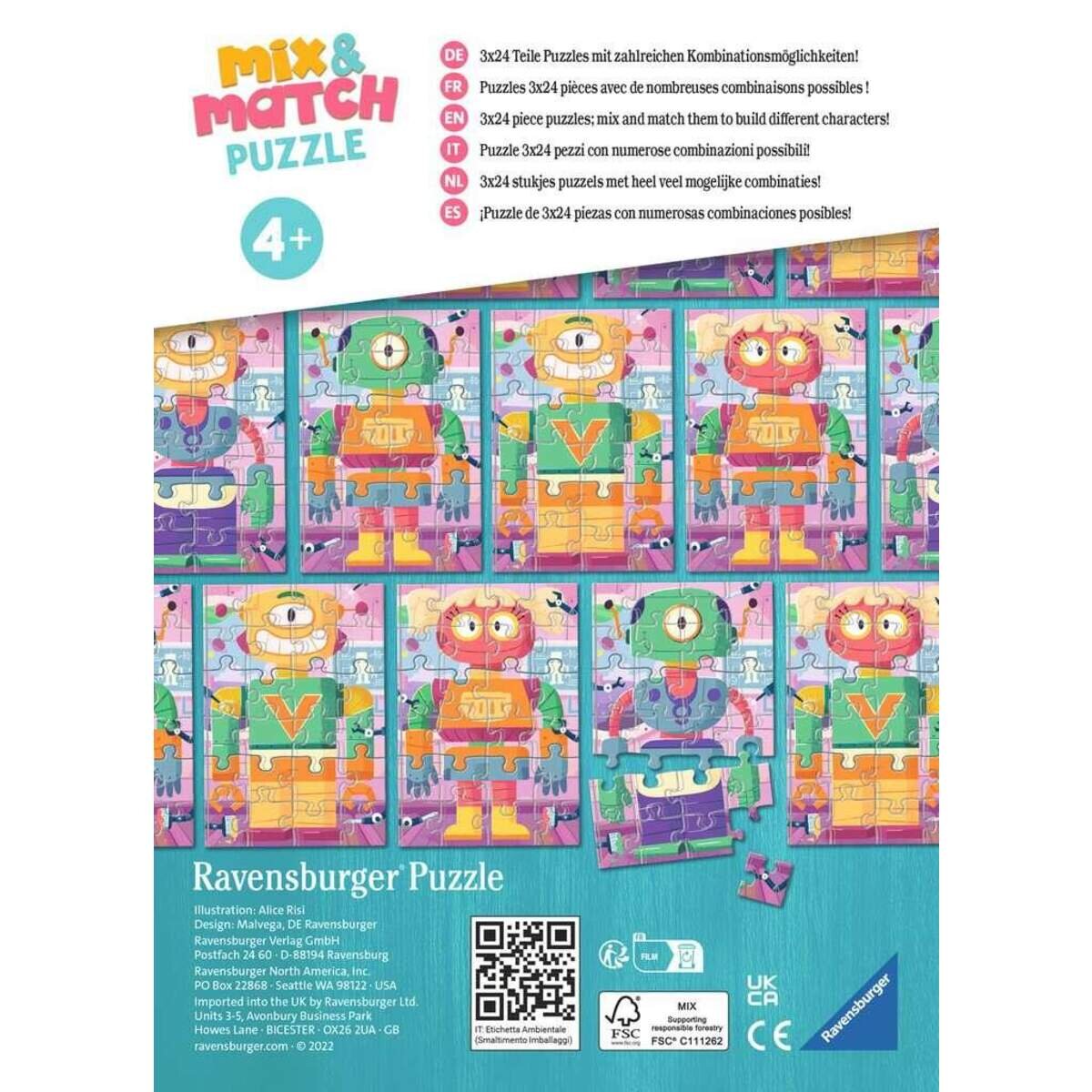 Ravensburger Puzzle - Süße Roboter, 3 x 24 Teile