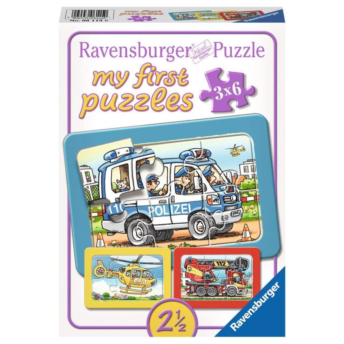 Ravensburger Puzzle Feuerwehr, Polizei, Rettungshubschrauber 3x6 Teile