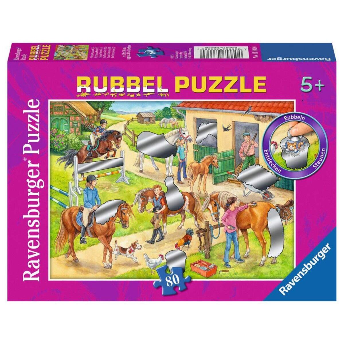 Ravensburger Puzzle Rubbel Puzzel Spaß auf dem Reiterhof, 80 Teile