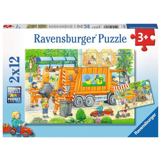 Ravensburger Puzzle Unterwegs mit Müllabfuhr und Kehrmaschine 2x12 Teile