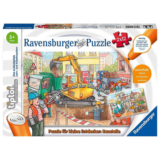 Ravensburger tiptoi Puzzle für kleine Entdecker Baustelle, 2 x 12 Teile