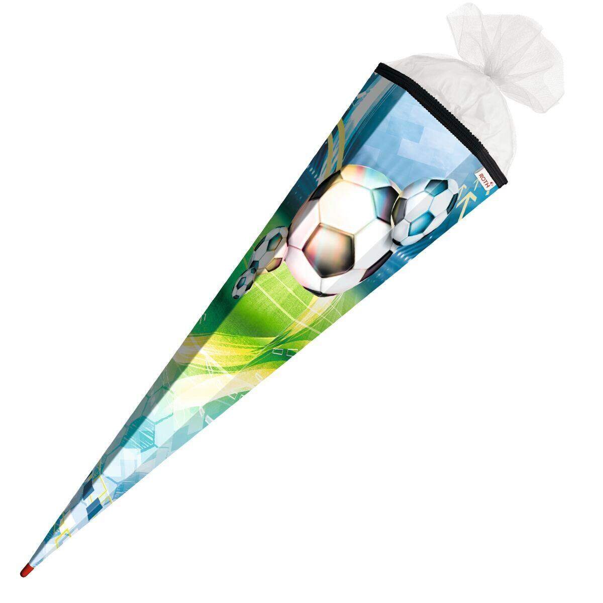 Roth Motiv-Schultüte, Fußball, 85cm, eckig, Rot(h)-Spitze, Tüllverschluss