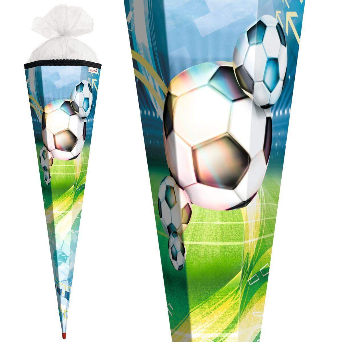 Roth Motiv-Schultüte, Fußball, 85cm, eckig, Rot(h)-Spitze, Tüllverschluss