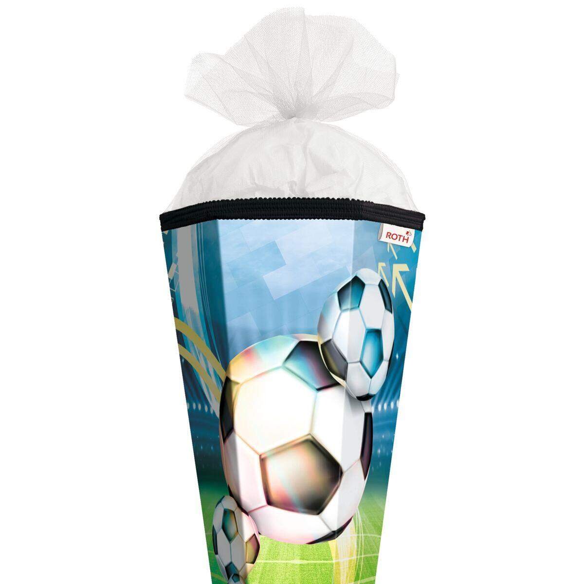 Roth Motiv-Schultüte, Fußball, 85cm, eckig, Rot(h)-Spitze, Tüllverschluss