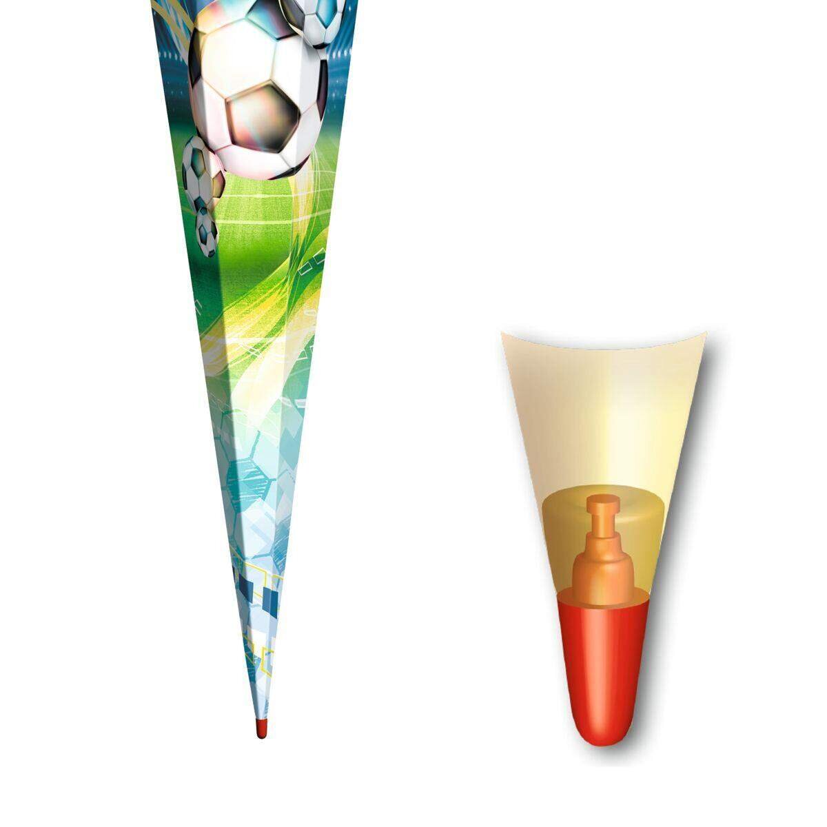 Roth Motiv-Schultüte, Fußball, 85cm, eckig, Rot(h)-Spitze, Tüllverschluss