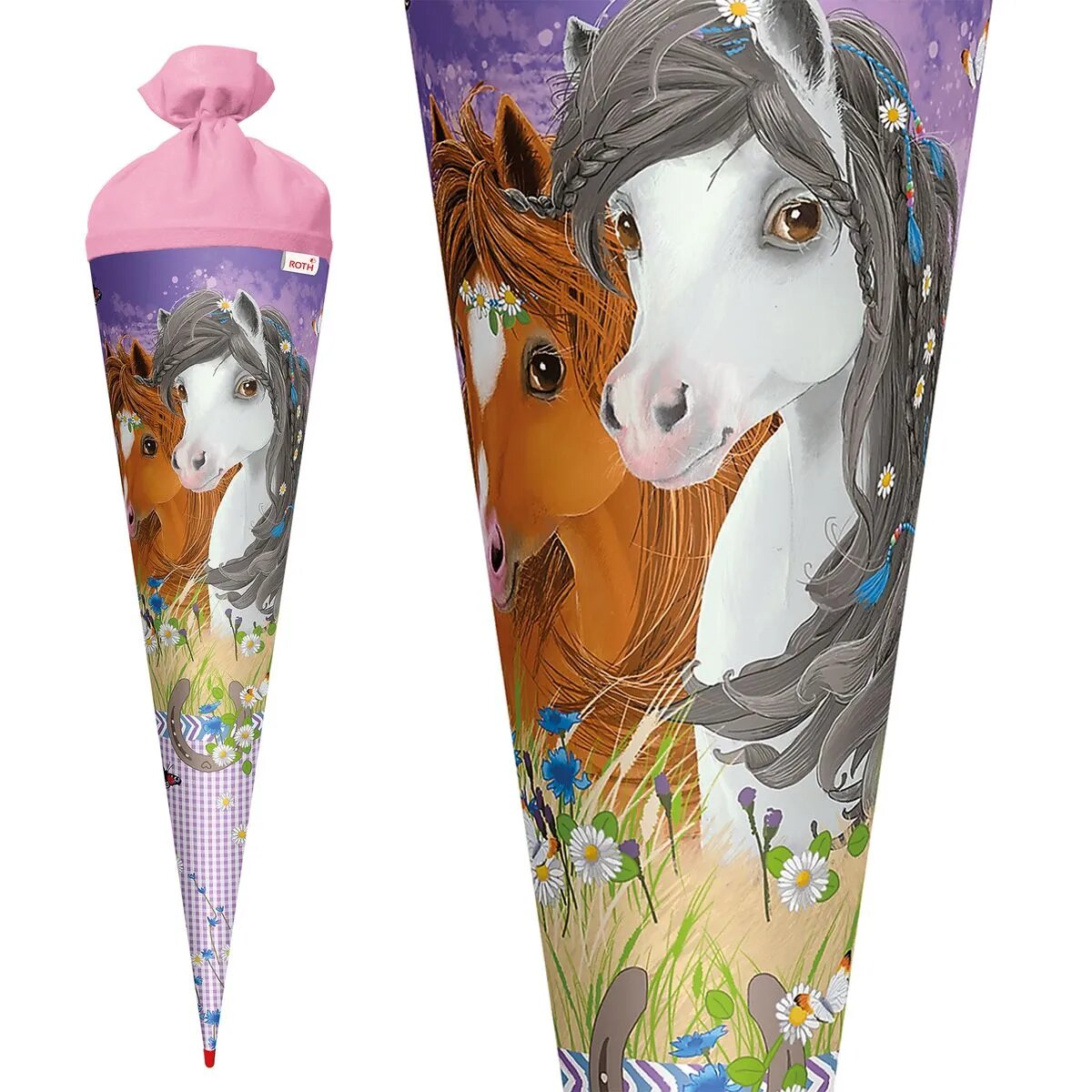 Roth Schultüte Blumenpferde mit Filzverschluss, 70 cm, rund