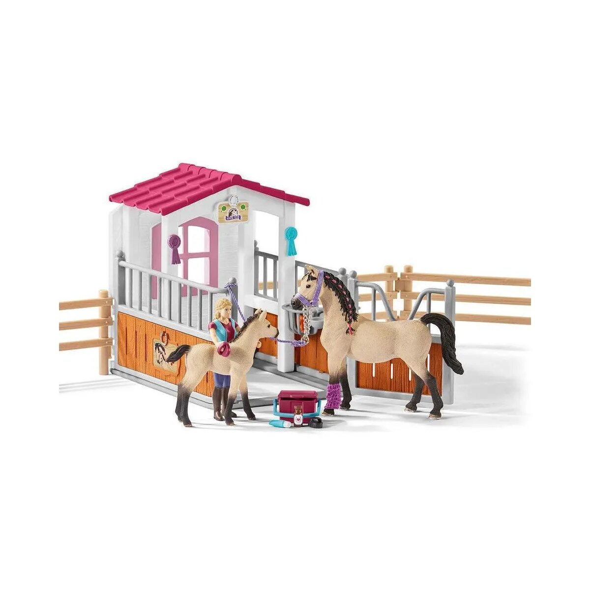 Schleich® 42369 Horse Club Pferdebox mit Arabern und Pferdepflegerin