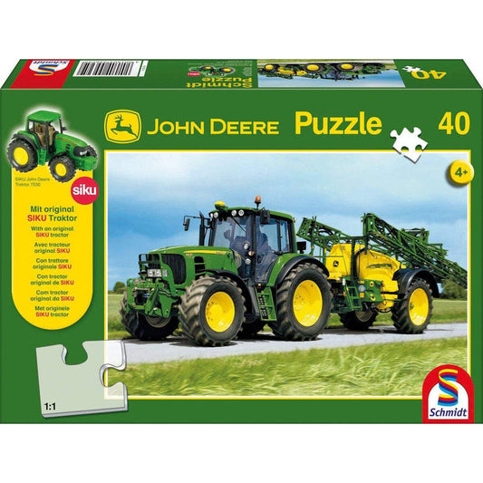 Schmidt Spiele KinderPuzzle - John Deere Traktor 6630 mit Feldspritze, 40 Teile + SIKU Traktor