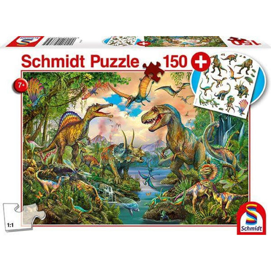 Schmidt Spiele KinderPuzzle - Wilde Dinos, 150 Teile, mit add on Tattoos Dinosaurier
