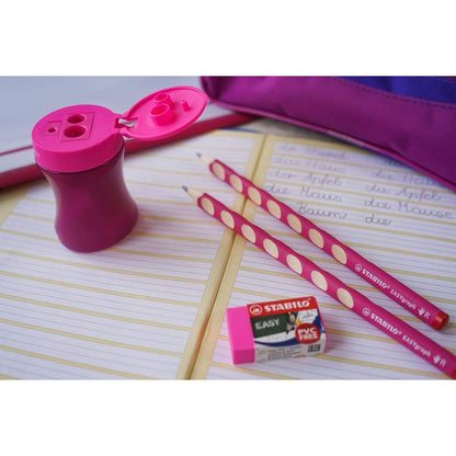 Schul-Set für Rechtshänder - STABILO EASYgraph in pink - inklusive Spitzer + Radierer