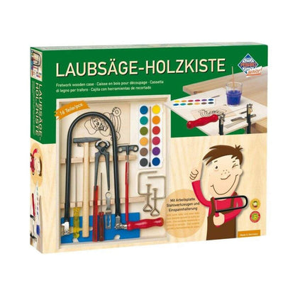 SIVA Laubsägeset in einer Holzbox mit Farbkasten 17-tlg.