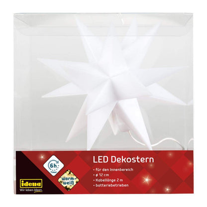 SPERRE MK Idena LED Dekostern Weiß, Ø 12 cm, warmweiß, für innen, batteriebetrieben, mit Timer - gesperrt Dü 23-10-20