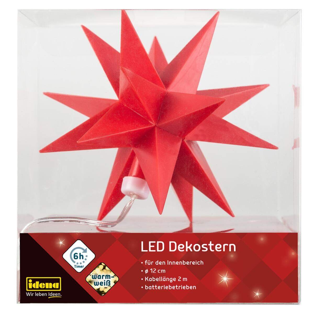 SPERRE MK Idena LED Dekostern Rot, Ø 12 cm, warmweiß, für innen, batteriebetrieben, mit Timer - gesperrt Dü 23-10-20