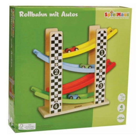 SpielMaus Holz Rollbahn mit Autos