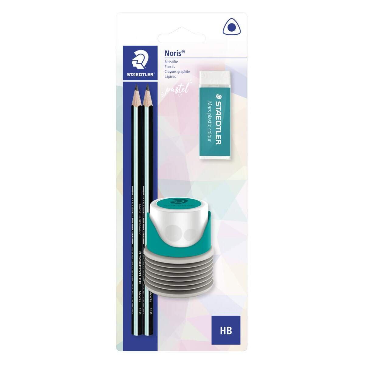 STAEDTLER® Bleistiftset Slim Pastel mit 2 Noris Bleistiften HB, 2-Loch Spitzdose und Radierer, sortiert