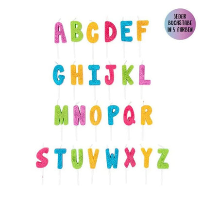 Trendhaus FESTIVAL FEELINGS Alphabet Kerzen Glitzer A-Z, 1 Stück, 5-fach sortiert