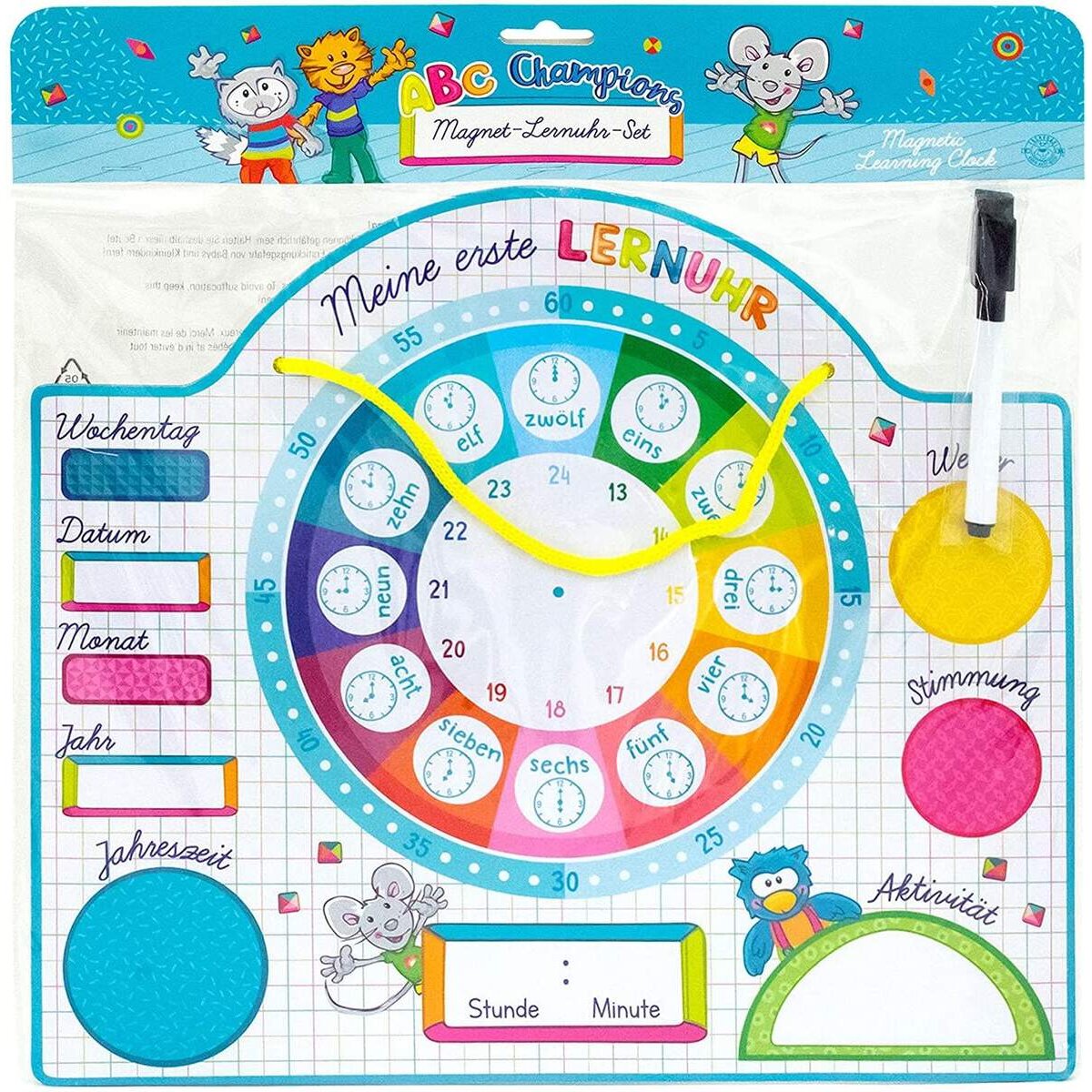 Trendhaus Magnetische Kinder-Kalenderuhr, Lerntafel inkl. Lernuhr