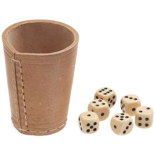 Weible Leder-Würfelbecher natur + 6 Würfel