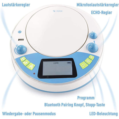 X4Tech Bobby Joey JamBox - Kinder CD Player mit USB Bluetooth MP3 Sticker, blau