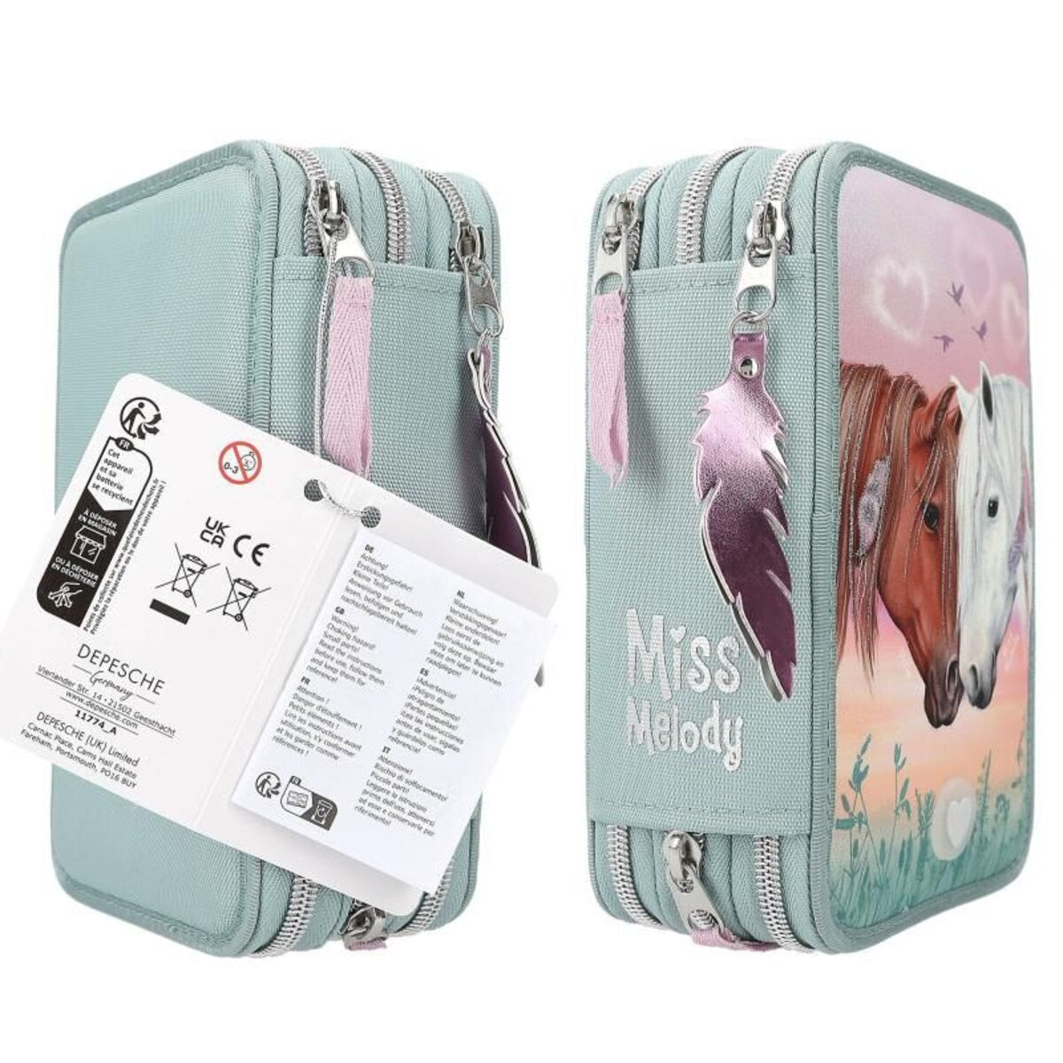 Depesche Miss Melody 3 Fach Federtasche LED Herzen