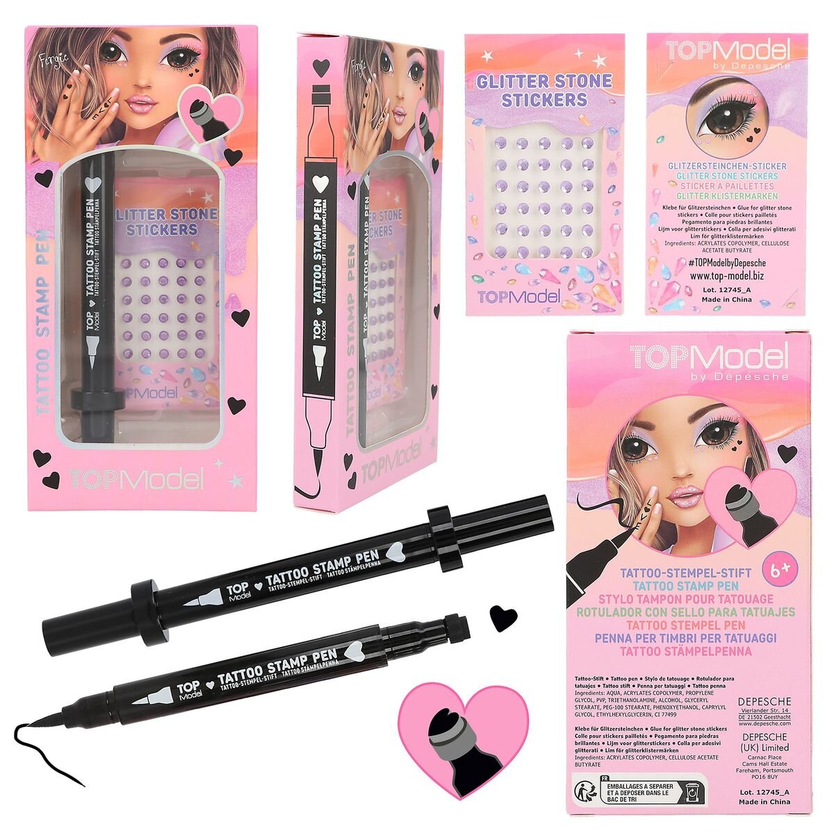 Depesche TOPModel Tattoostift mit Glitzersteinen BEAUTY and ME, 1 Stück, 3-fach sortiert