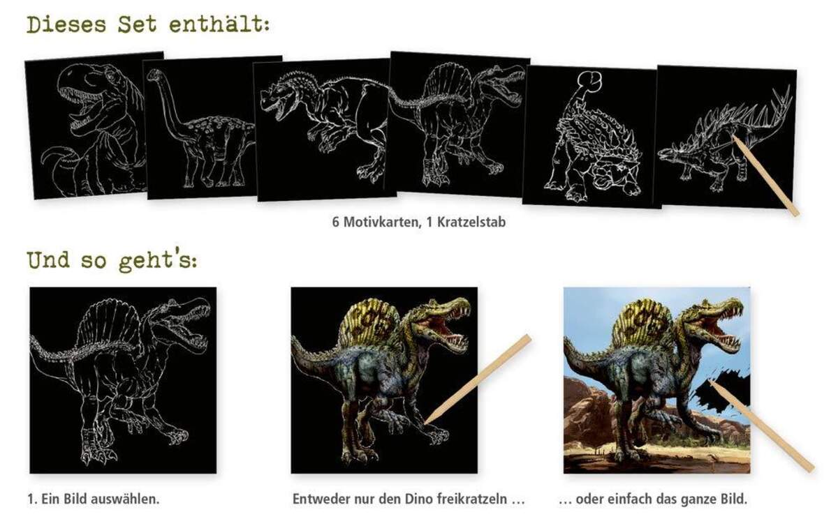 Die Spiegelburg Kritzel-Kratzel-Set: 6 aufregende Dinosaurier-Motive