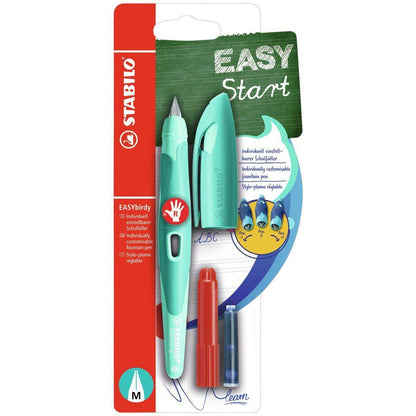 Ergonomischer Schulfüller für Rechtshänder mit Standard-Feder M - STABILO EASYbirdy Pastel Edition in aqua grün/mint - Einzelstift - inklusive Patrone und Einstellwerkzeug - Schreibfarbe blau (löschbar)