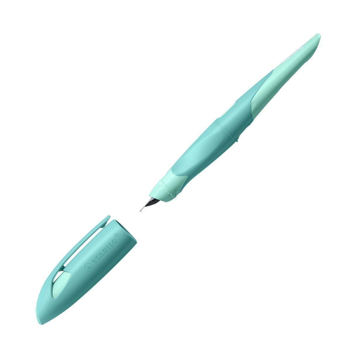 Ergonomischer Schulfüller für Rechtshänder mit Standard-Feder M - STABILO EASYbirdy Pastel Edition in aqua grün/mint - Einzelstift - inklusive Patrone und Einstellwerkzeug - Schreibfarbe blau (löschbar)