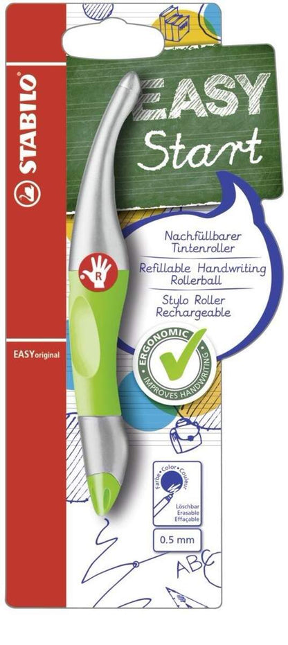 STABILO EASYoriginal metallic in neongrün/metallic, ergonomischer Tintenroller für Rechtshänder