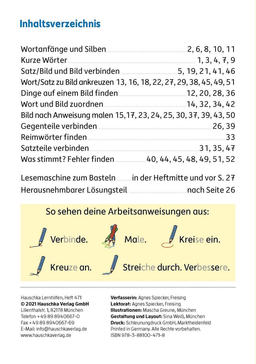 Hauschka Verlag Mein Übungsheft Lesen – 1. Klasse: Vom Wort zum Satz, A5-Heft