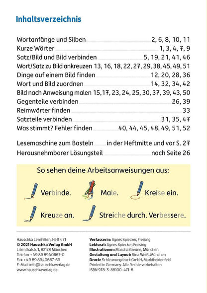 Hauschka Verlag Mein Übungsheft Lesen – 1. Klasse: Vom Wort zum Satz, A5-Heft