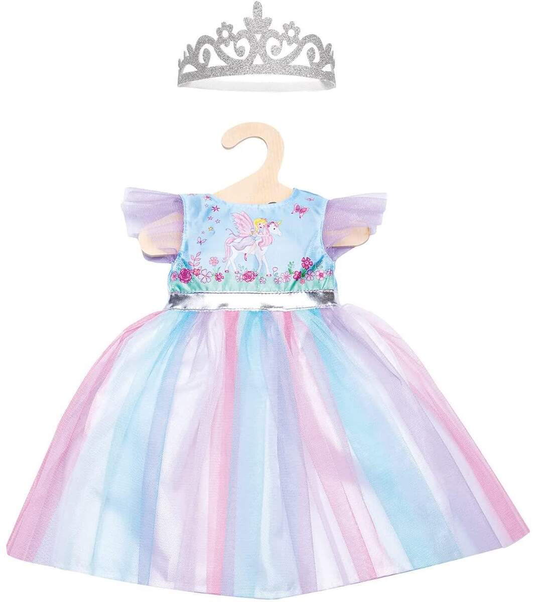 Heless 2130 - Kleid für Puppen im Design Fee und Einhorn, mit silberner Krone, Größe 35 - 45 cm