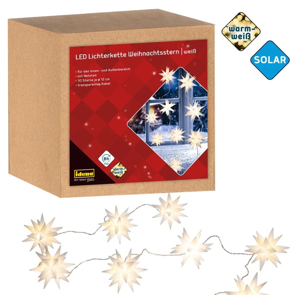 Idena LED Lichterkette 10 Sterne weiß Ø 12cm