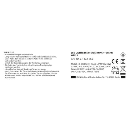 Idena LED Lichterkette 10 Sterne weiß Ø 12cm