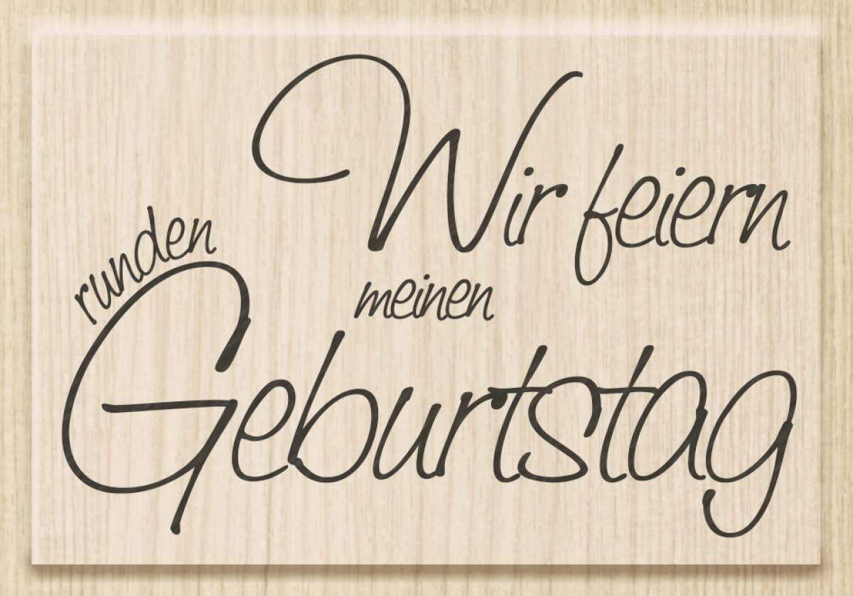 Knorr Prandell Stempel aus Holz (Einladung) 7 x 4,6 cm, Motiv: Wir feiern meinen runden Geburtstag