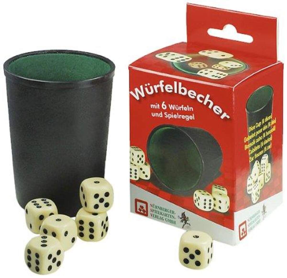 Nürnberger Spielkarten Würfelbecher mit Filzeinlage und Würfel in Faltschachtel