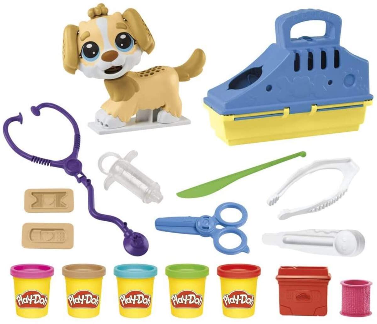 Play-Doh Tierarzt Spielset mit Spielzeughund, Tragebox, 10 Knetwerkzeugen und 5 Farben