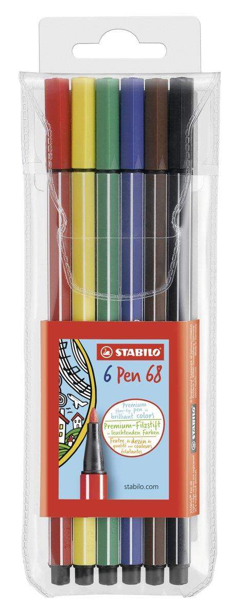 Premium-Filzstift - STABILO Pen 68 - 6er Pack - mit 6 verschiedenen Farben