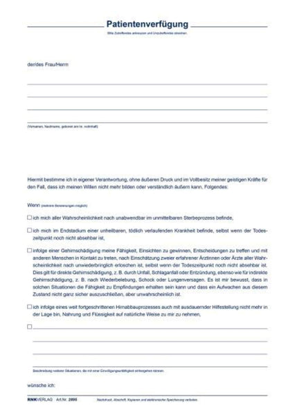 RNK Verlag Verlag Meine Patientenverfügung für 2 Personen